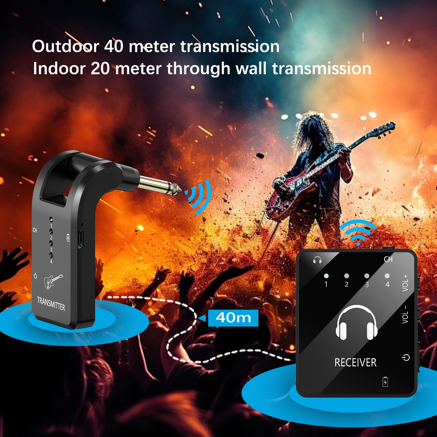 Draadloos in-ear monitoringsysteem, 2,4 GHz draadloos IEM-systeem met zender en lavalierontvanger, voor bandrepetitie