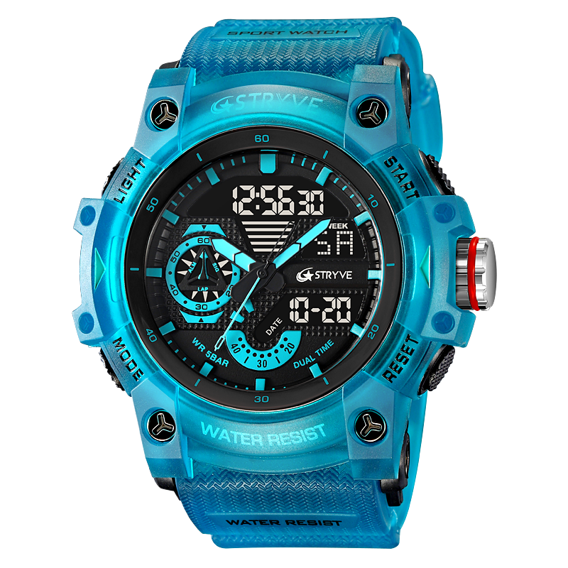 STRYVE Sports Dual Display Watch For Men LED Digital Quartz Waterproof Watches Men's Stopwatches Clock Youth Wristwatches 8029