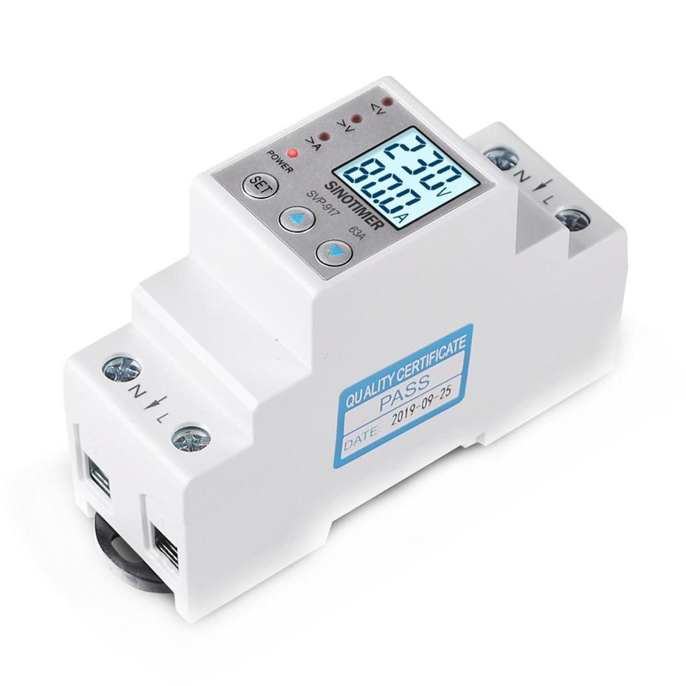 SINOTIMER 63A 80A Din Rail Adjustable Over Under Voltage Protective Device Current Limit Protection Voltmeter Ammeter Kwh