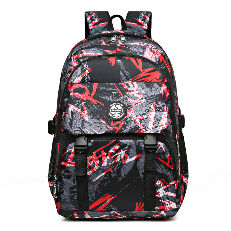 Backpack Korean version trendy junior high school student backpack camouflage travel large capacity computer backpack: Red