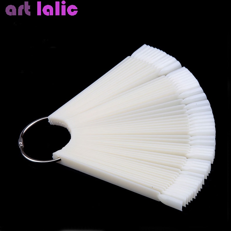 50 st nail art tips display fläkt form pop stick med nyckelring lack praxis salong manikyr verktyg