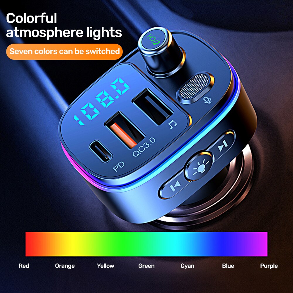 Usb car charger bluetooth 5,0 fm transmitter hands-free quick charge type-c pd  qc 3,0 usb charger adapter for iphone 12, samsung 11