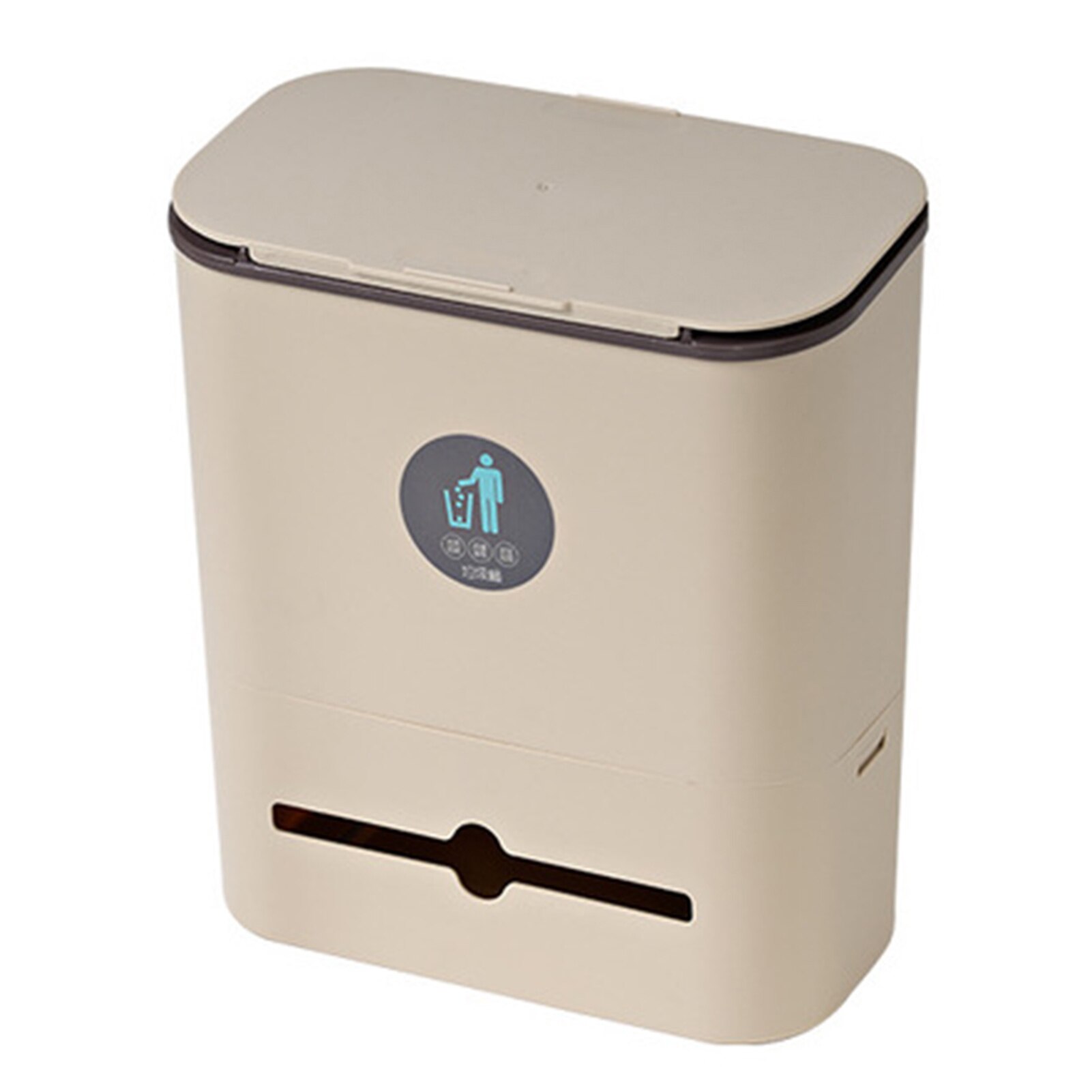 Sliding Lid Trash Can Kitchen Cabinet Door Hanging Plastic Storage Sanitary Bucket Wall Mounted Folding Waste Bin Kitchen Tools: Brown