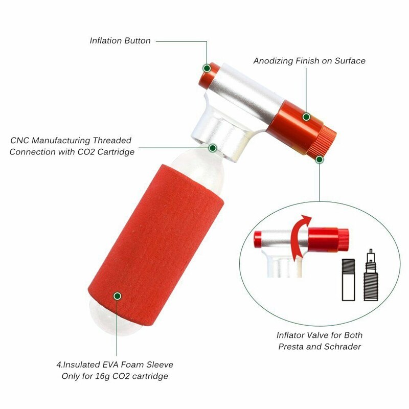 Bike CO2 Inflator Kits Quick Inflate Bicycle Air Pumps Fits Presta and Schrader Valve for Ball Cycling Mountain Bike
