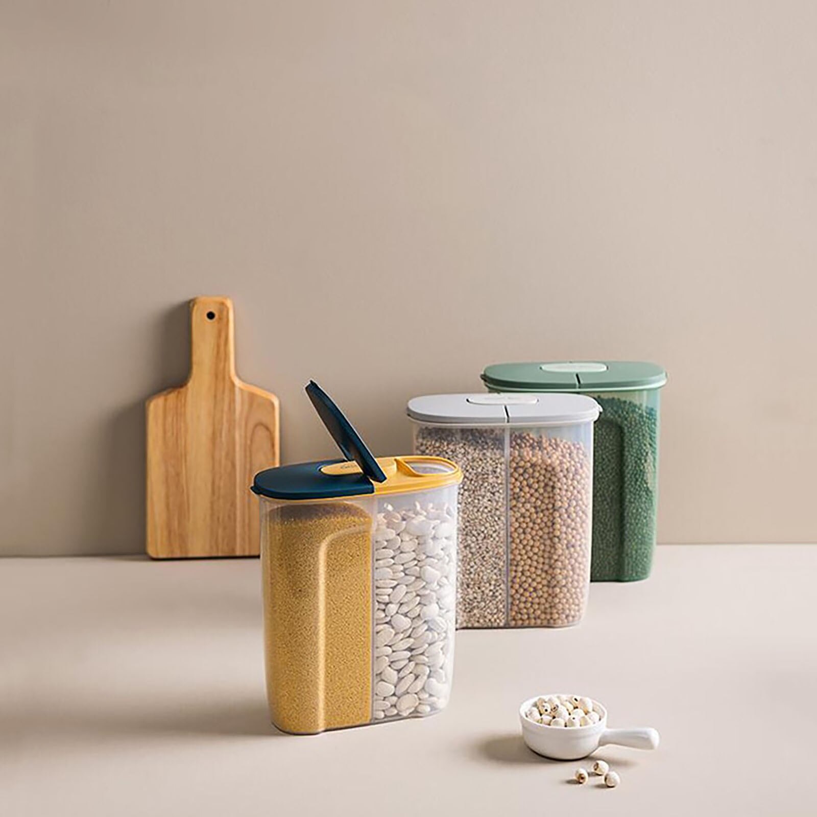 Airtight Food Storage Containers Clear Cereal Dispenser Box Can with Lids Plastic Sealed Separated Dry Goods Food Storage Tank