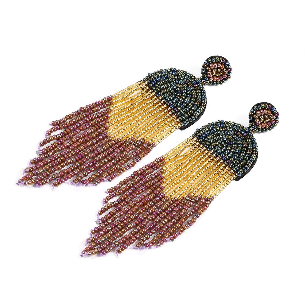 Pendientes bohemios hechos a mano con cuentas de arroz de colores, aretes con borlas, creativa, estilo étnico, pendientes con características para mujer