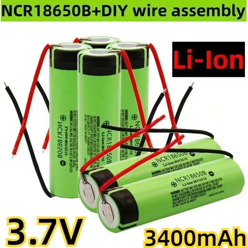 18650 battery 3400mAh 3.7V lithium battery NCR18650B 3400mah suitable for flashlight battery+DIY wire assembly