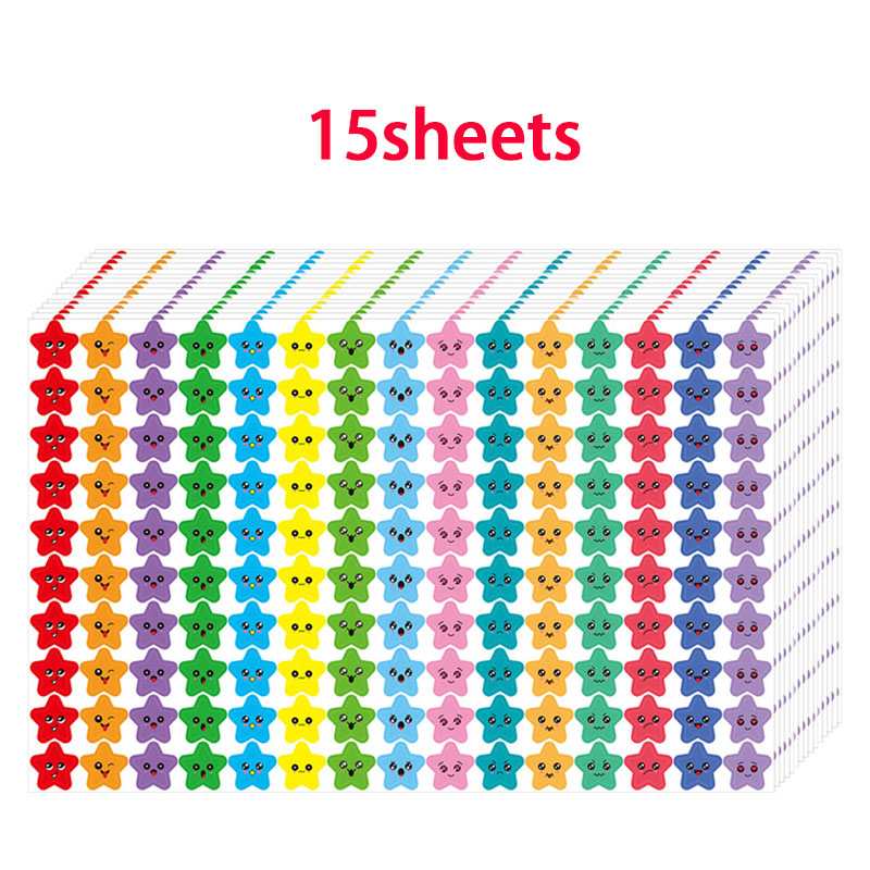 5-20sheets Kids Reward Stickers 15 Happy Smile Face Star Stickers Students Reward Chart Behavior Labels Scrapbook Crafts: Silver