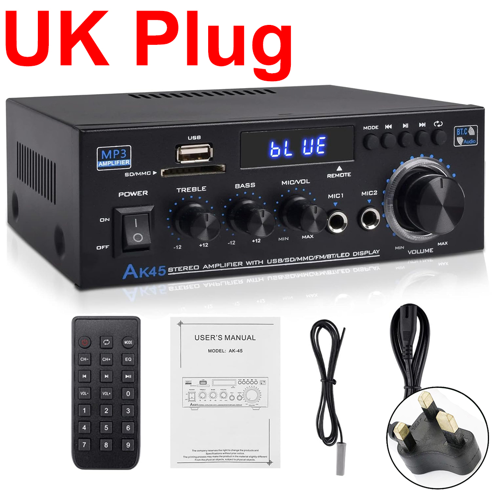 AK45 800W Home Power Amplifiers 2.0 Channel Bluetooth 5.0 Surround Sound FM USB MIC Remote Control Mini HIFI Digital Amplifier: Lavender