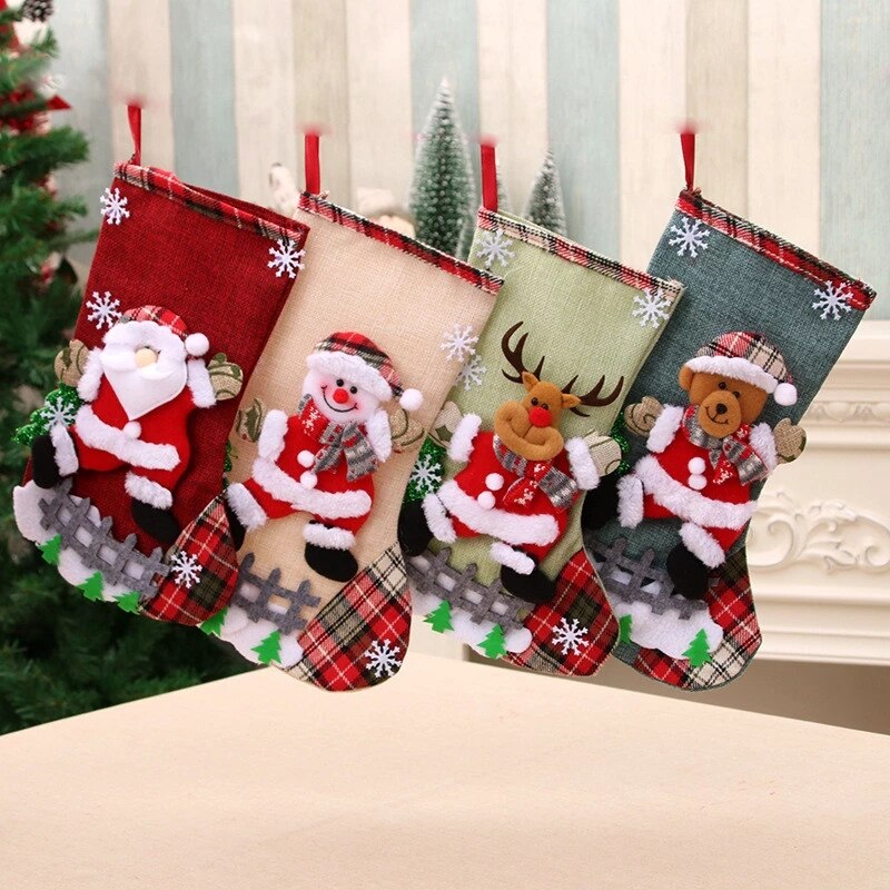 Calcetines de Navidad para decoración de chimenea, bolsas grandes de de Navidad, Año , 2022, bolsa de embalaje de dulces, adornos de árbol de ciervo