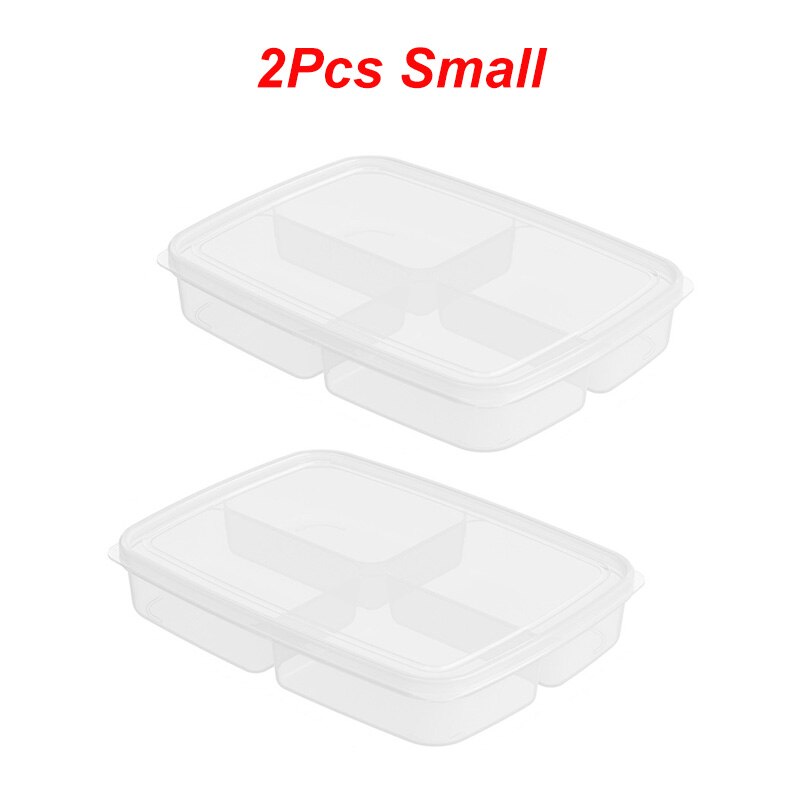 4 grids Clear Refrigerator Storage Box Stackable Sealed Food Container for Vegetable Fruit Kitchen Fridge Freezer Organizer: 2pcs small
