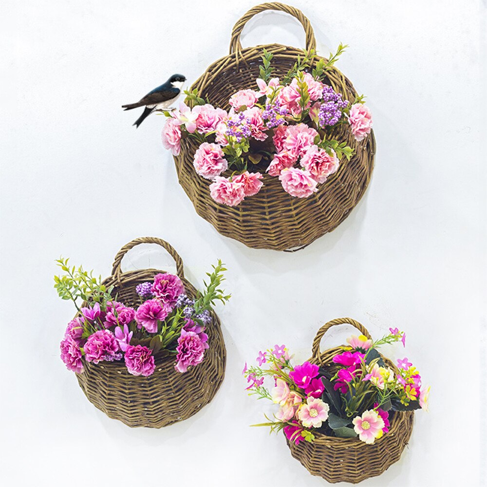 Cesta de mimbre hecha a mano, canasta colgante para plantas de jardín en material ratán para flores o plantas colgantes, ecológica y duradera