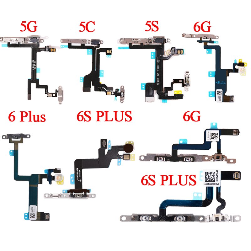 1 stk power flex med metalholder til iphone 5 5s 6 6s 7 8 plus mute switch strømstyrkeknap flex kabel
