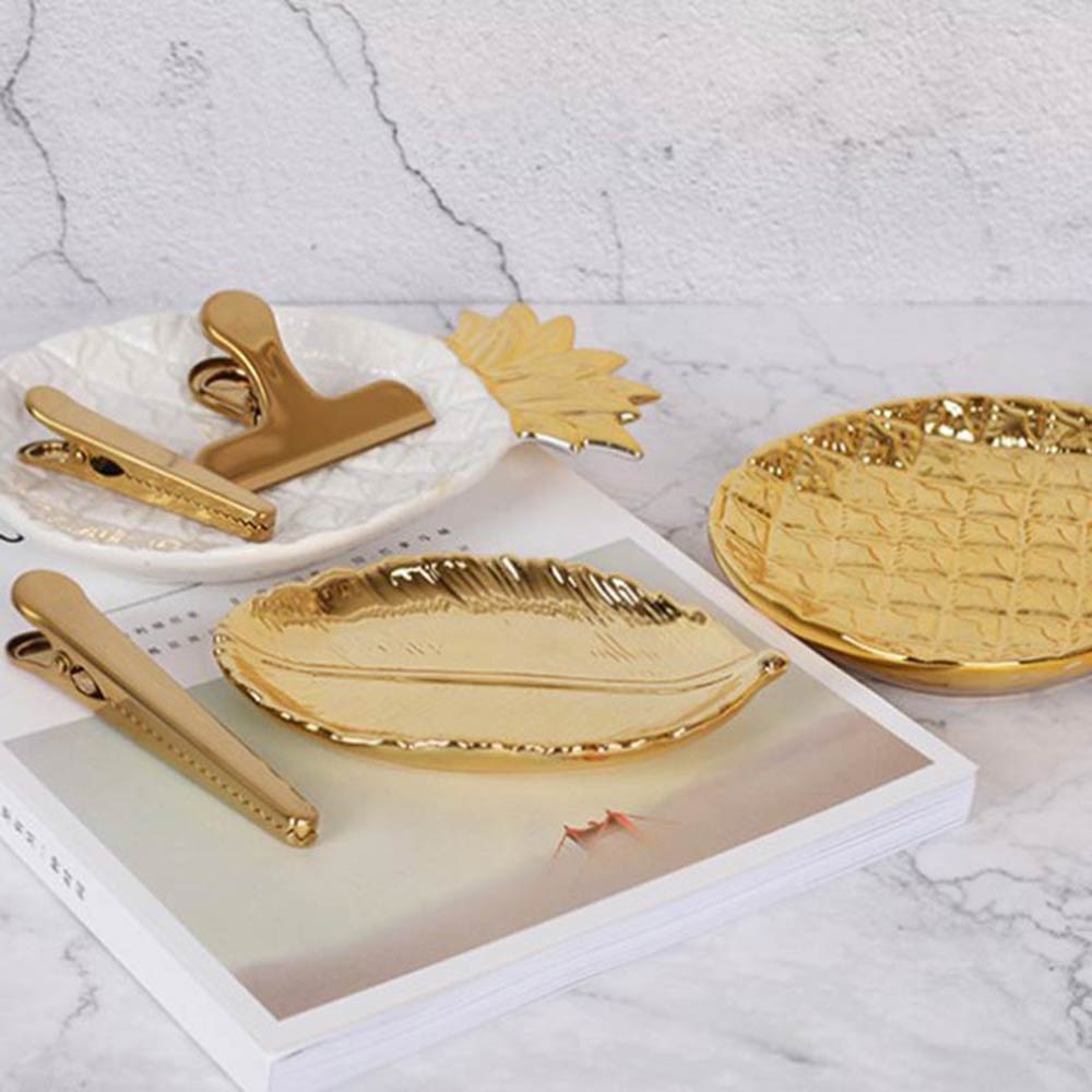 Gloden keramiske blade tallerken træblad smykker snacks dessert sølv opbevaringsbakke rosa guld keramik smykker emalje nipsfad