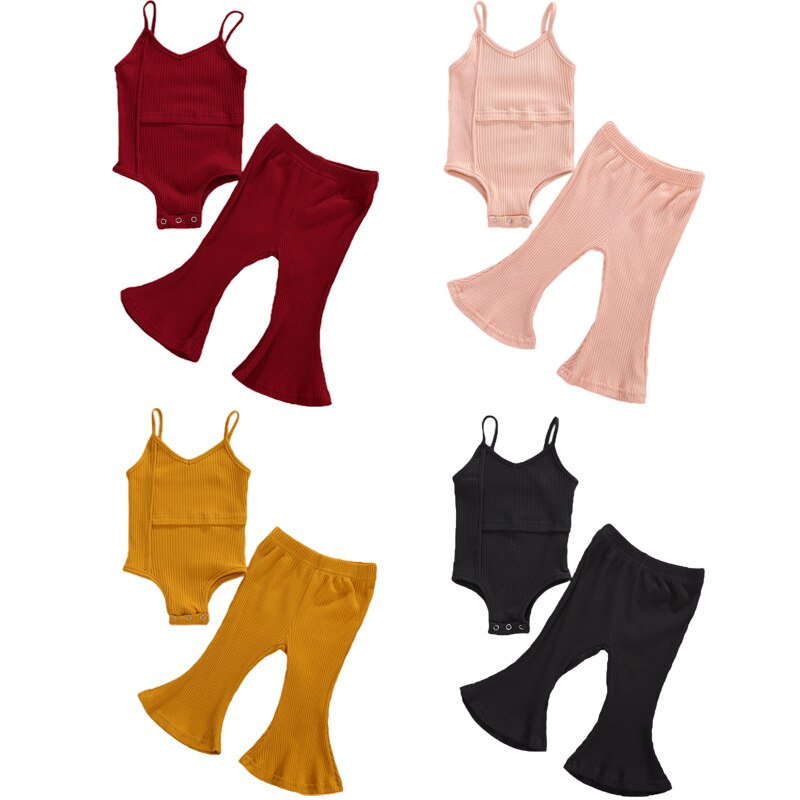 2020 lato 0-3Y niemowlę dziewczynek ubrania zestawy stałe ciało bez rękawów topy długie rozszerzane spodnie 4 kolory stroje