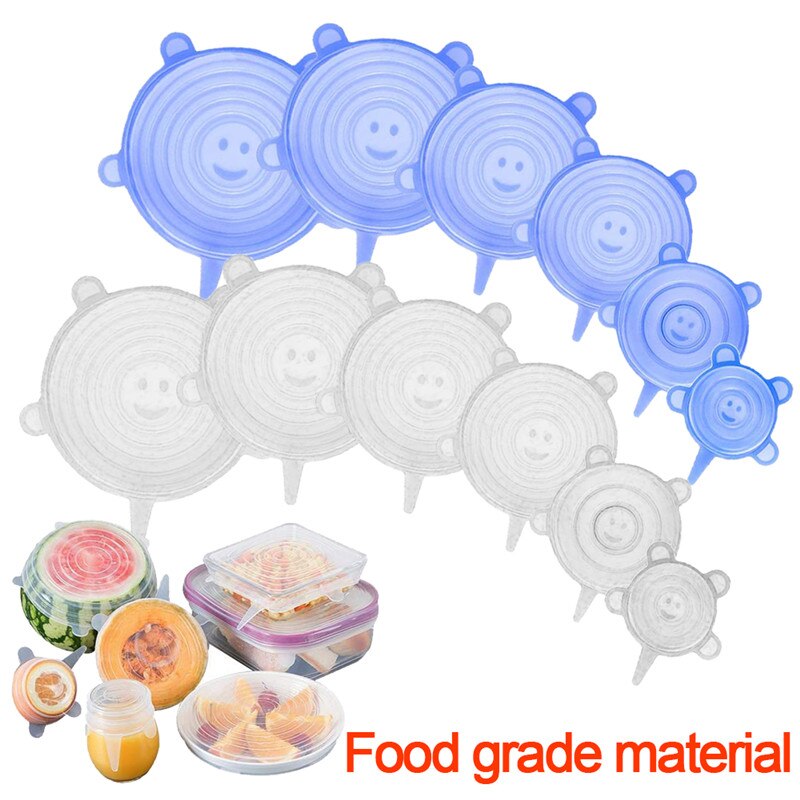6/12pcs Food grade reusable silicone fresh-keeping cover Silicone Stretch Lids Universal Wrap Bowl Pot Lid Silicone Cover 5z
