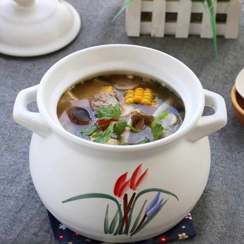 Inländischen Keramik Auflauf Suppe Stein Topf Reis Nudel Suppe Topf Weiß Orchidee Topf Hohe Temperatur Beständig Kasserolle Kochgeschirr