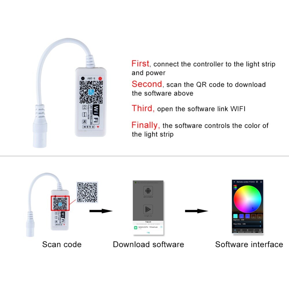 DC 5V 12V 24V Mini Bluetooth / WiFi LED RGB / RGBW Controller iOS Android APP 24Key IR Remote Controler For 3528 5050 LED Strip