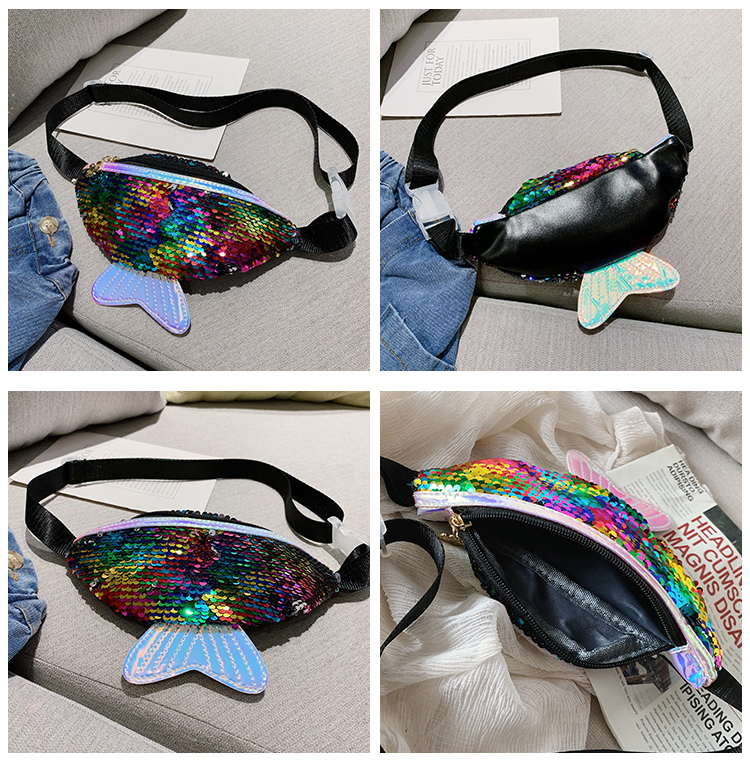 Bolso de cintura con lentejuelas para niños y niñas, bolsa de pecho de un solo hombro con sirena brillante, monedero móvil, novedad de