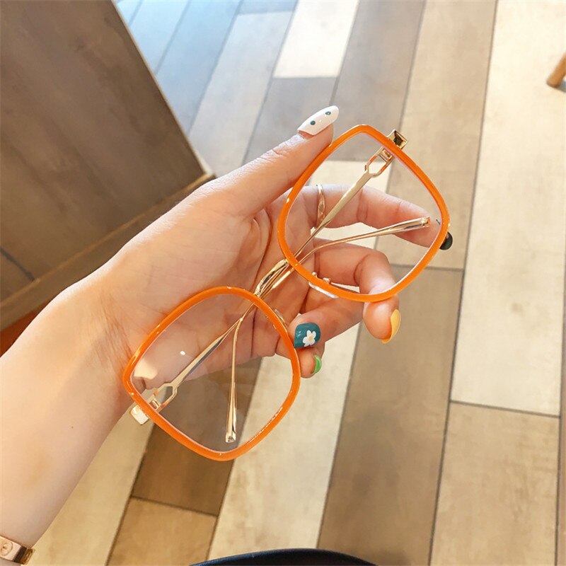 Oversized Vierkante Bril Vrouwen Eenvoudige Stijl Grote Frame Brillen Vrouwelijke Transparant Elegante Spektakel: Oranje