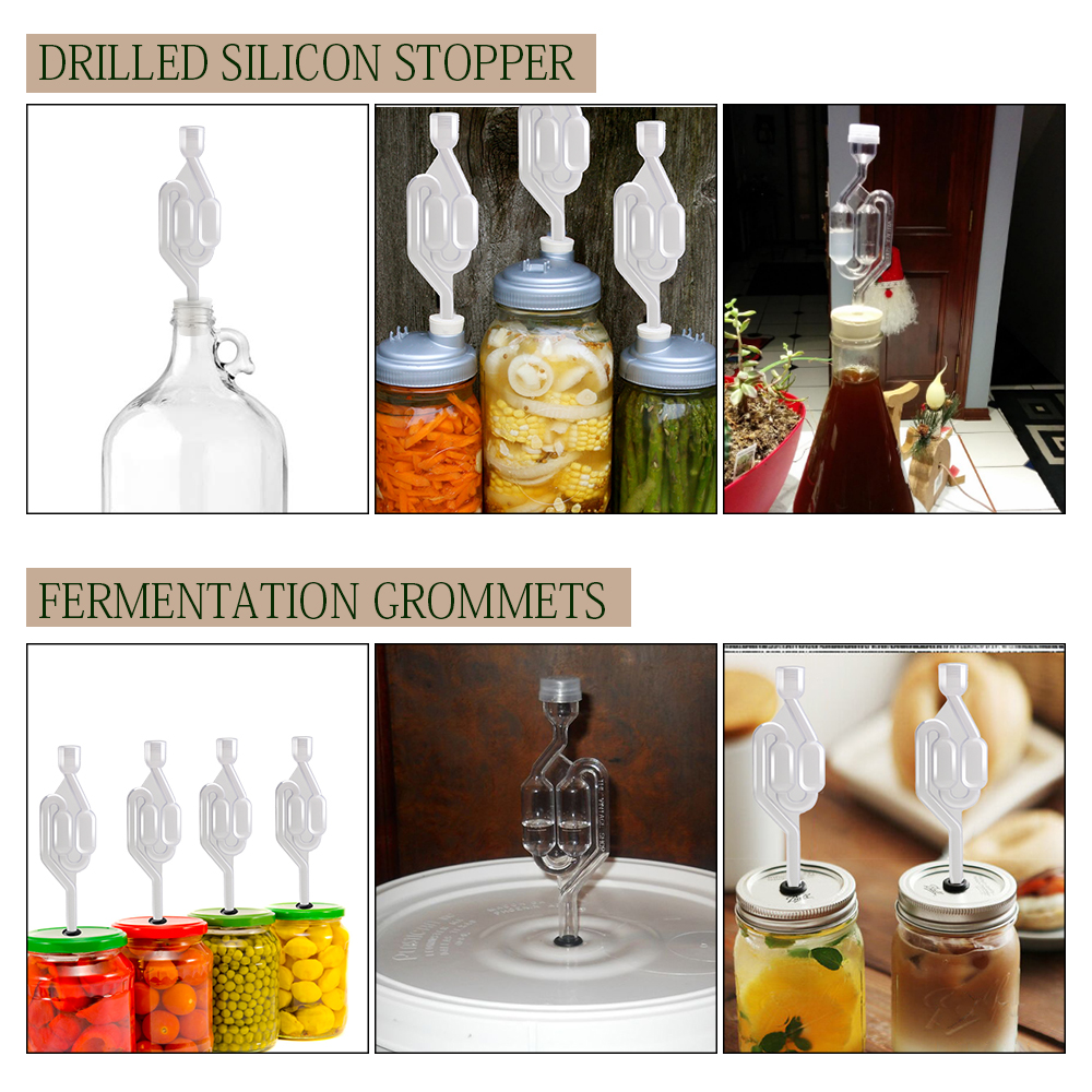 Air Lock in Fermentation,5 pcs S-shape Air Locks with Silicone Rubber Stopper &amp; Grommets,Food Grade Fermentation Seal Valve