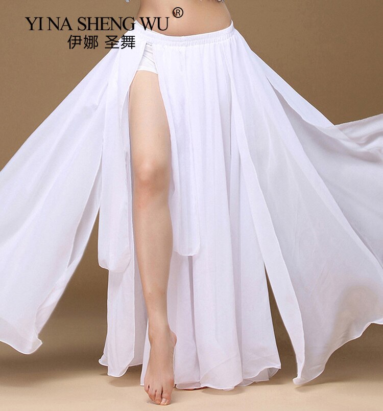 Falda de danza del vientre para mujer, falda larga de Color sólido de corte alto para danza Oriental, práctica Unilateral de bollwood de la India, 1 ud.: White