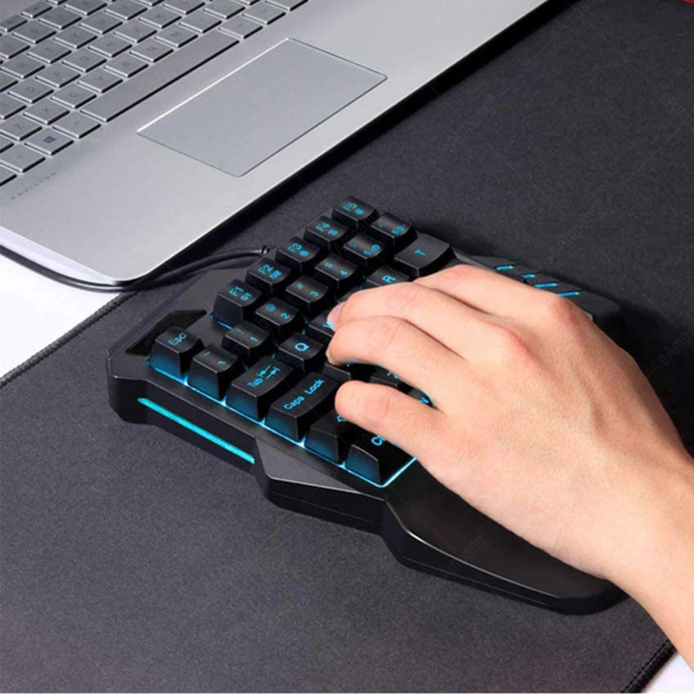 One-Handed Gaming Keyboard for PC Gamers RGB Backlit 35-Key Portable Gaming Keyboard Ergonomic Gaming Controller Wrist Rest