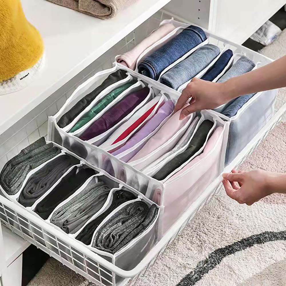 1 Pack Mesh Cloth Translucent Clothes Storage Artifact Home Wardrobe Drawer Underwear Jeans Compartment Storage Divider Bag