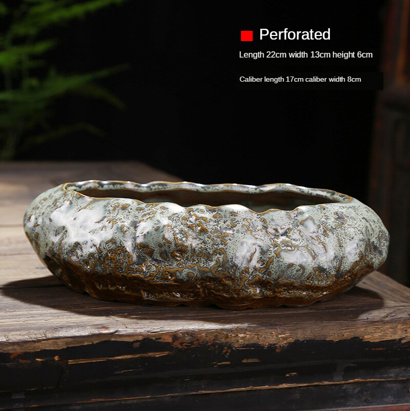 Maceta pequeña de cerámica Retro Para el hogar, maceta creativa de escritorio para plantas verdes suculentas Wenzhu, utensilios de jardín chino hechos a mano: C  Perforated