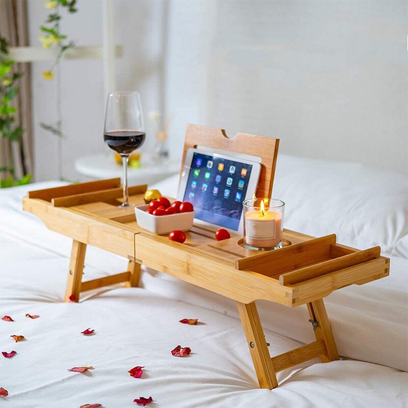 Bambus Badewanne Fach Einstellbare Versenkbare Bad Badewanne Organizer mit Buch Tablet Wein Glas Tasse Handtuch Halter