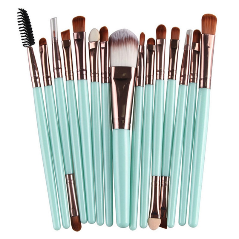 15 st ögonskugga foundation makeup borstar set puder eyeliner ögonfrans läpp make up borste kosmetisk skönhet verktygssats: Grön