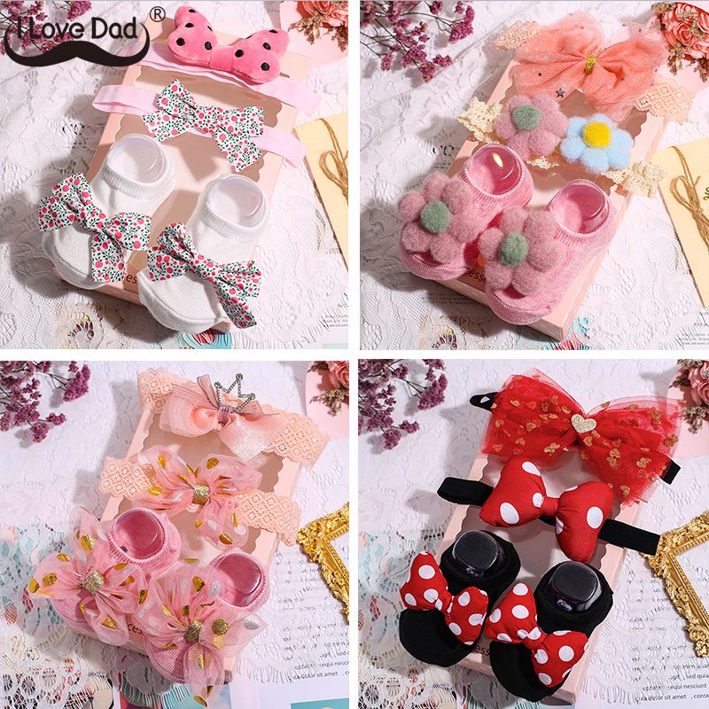 3 unids/set calcetines de bebé diademas de bebé chica pelo accesorios arco de encaje diadema de corona para bebés bebé ducha recién nacido