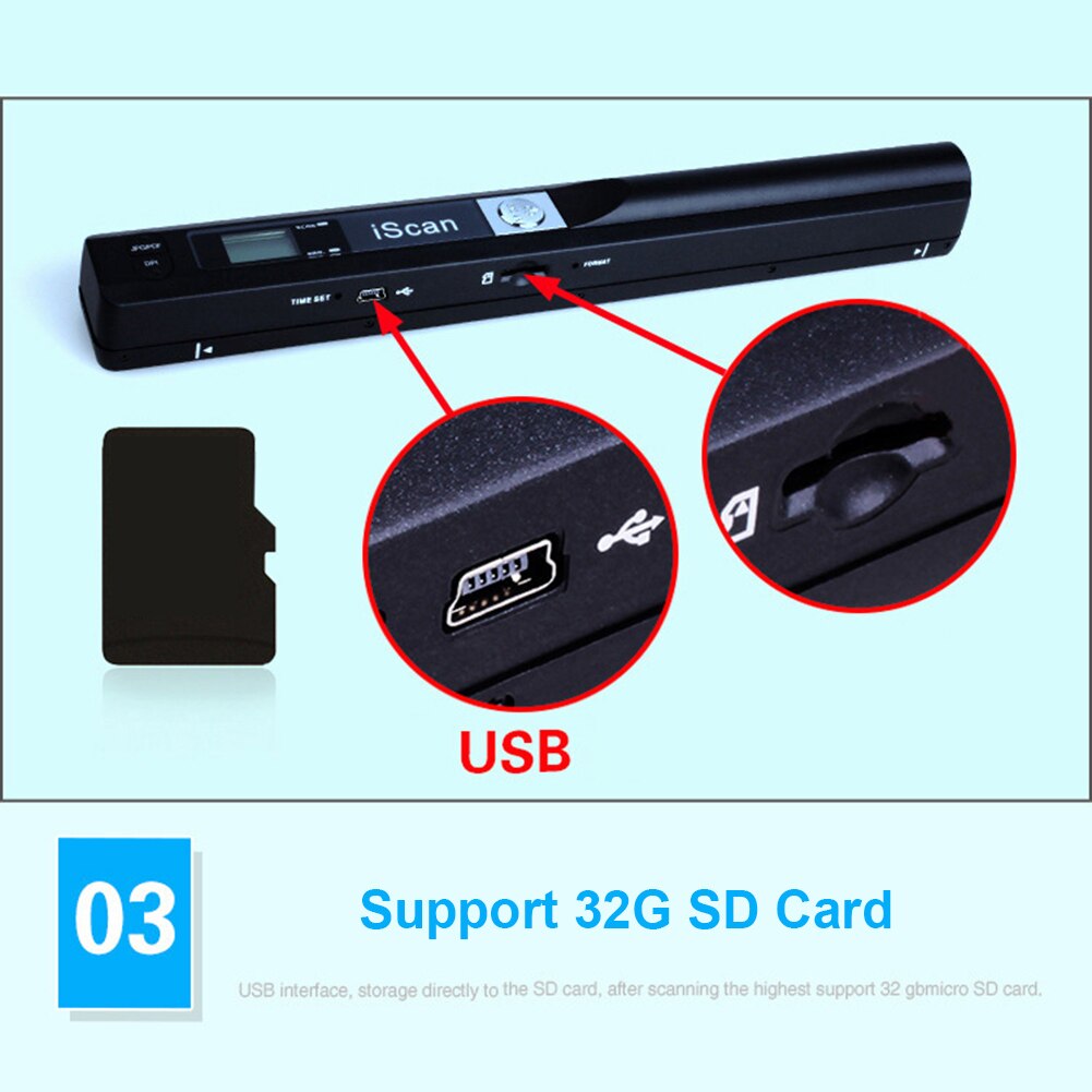 900DPI Portable Handheld Scanner Document Image A4 Pen Scanner USB2.0 Scaner With 32G Card Support JPG PDF Format