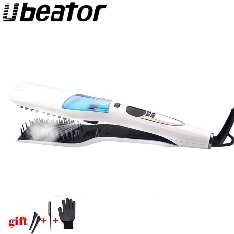 Peine alisador de pelo a vapor, cepillo alisador de pelo eléctrico, peine , plancha plana , recubrimiento de cerámica, LCD, vaporizador: US