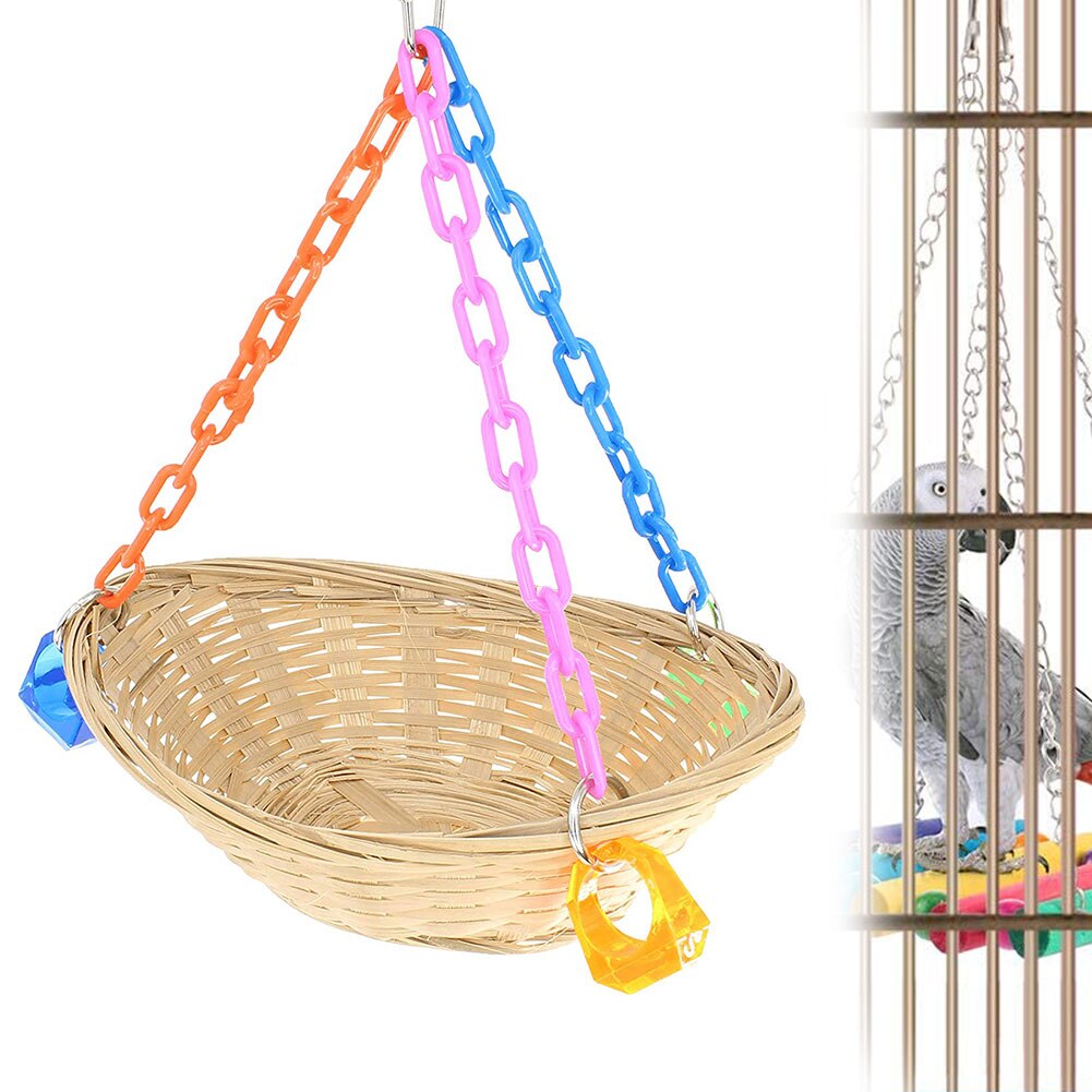 Birds Swing Wooden Parrot Swing Nest Toys Reusable Birds Hanging Toy for Squirrel Finches Parrot Round Shape Hanging Swings