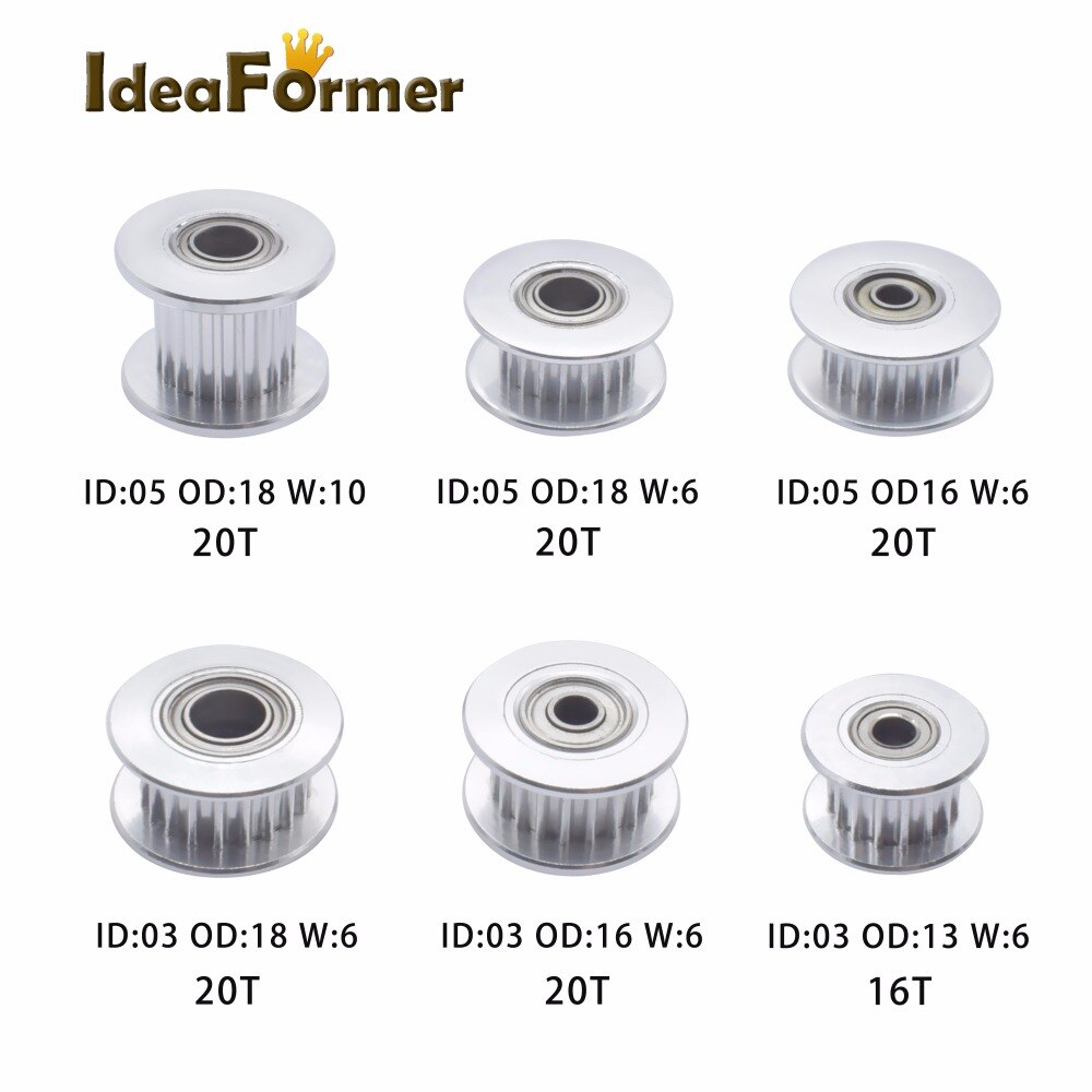 5pcs/lot GT2 Idler Timing Pulley 16/20 Tooth Wheel Bore 3/5mm Aluminium Gear Teeth Width 6/10mm 3D Printer Parts For Reprap Part