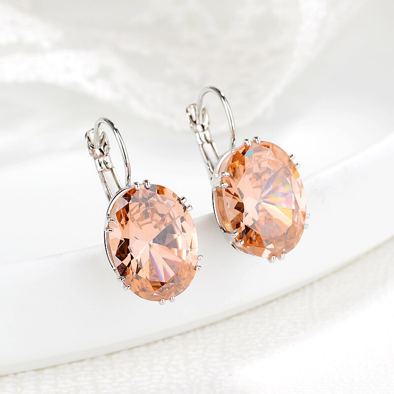 Big Oval Zircon Stone Earrings for Women Silver Color Earring Korean Jewelry Simple DBE068: Champagne