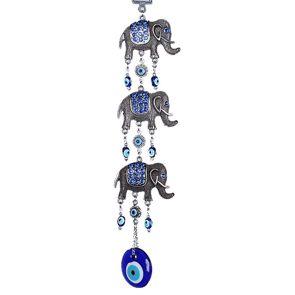 Tyrkisk stil blå øje legeringsglas tre elefanter vedhæng ondt øje magisk øje hjem haven bil dekorationer: Default Title