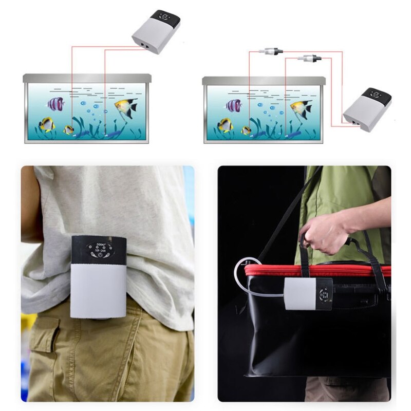 Zuurstof Pomp Compressor Voor Aquarium Usb Opladen Draagbare Ultra Stille 8800Mah Aquarium Accessoires Power Luchtpomp