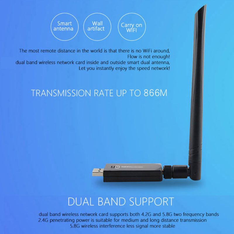 Dual Band 2.4G/5G WiFi USB3.0 Adapter RTL8812AU Chip Wireless AC High Gain Antenna Net-work Card for Desktop Laptop