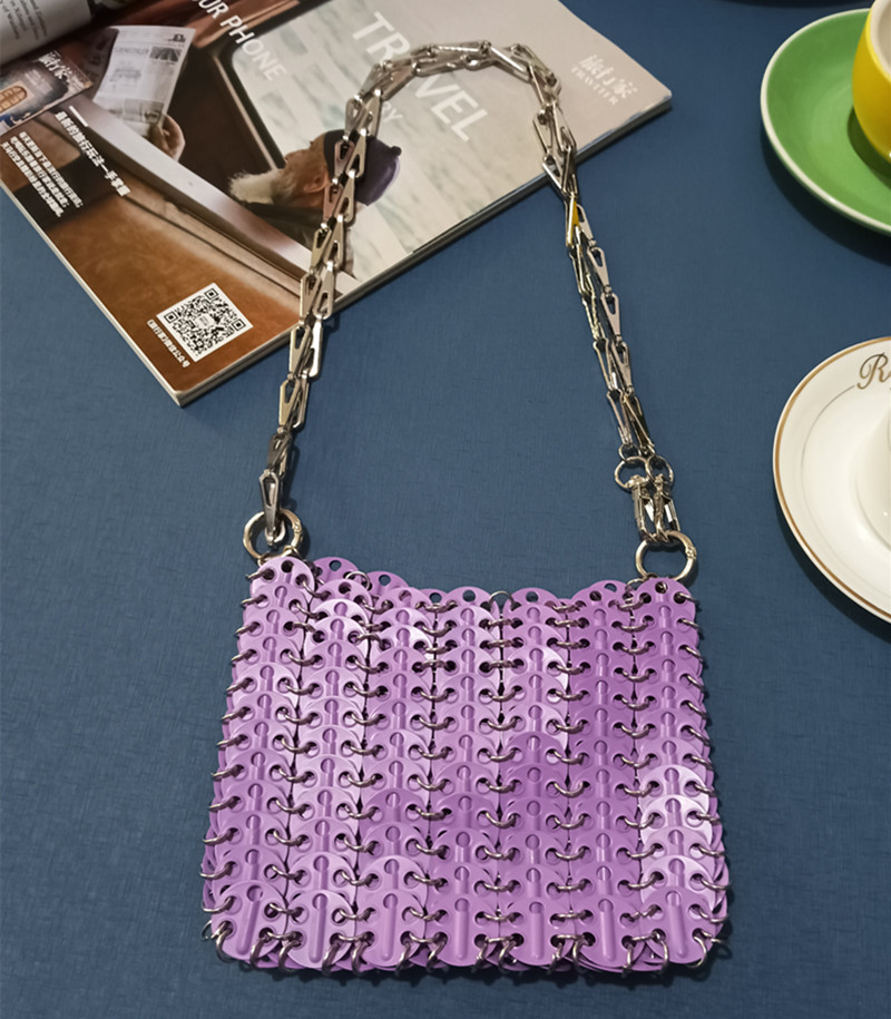 Frauen Taschen Silber Metall Pailletten Kette Gewebte Tasche Hohl Abend Taschen Kupplung Weibliche Reise Schulter Tasche Handtasche: Lavendel