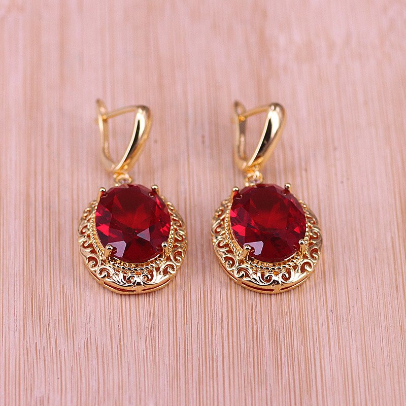 Risenj Dubai Luxe Stijl Vele Kleuren Grote Rode Steen Goud Kleur Sieraden Voor Vrouwen Verstelbare Ring Ketting Set