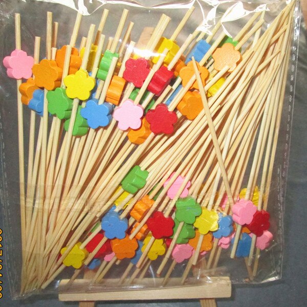 XUNZHE 12Cm Disposable bamboo / color acrylic Cocktail Drink Stirring Sticks Food Dessert Picks Fruit Fork postre accessories: 19