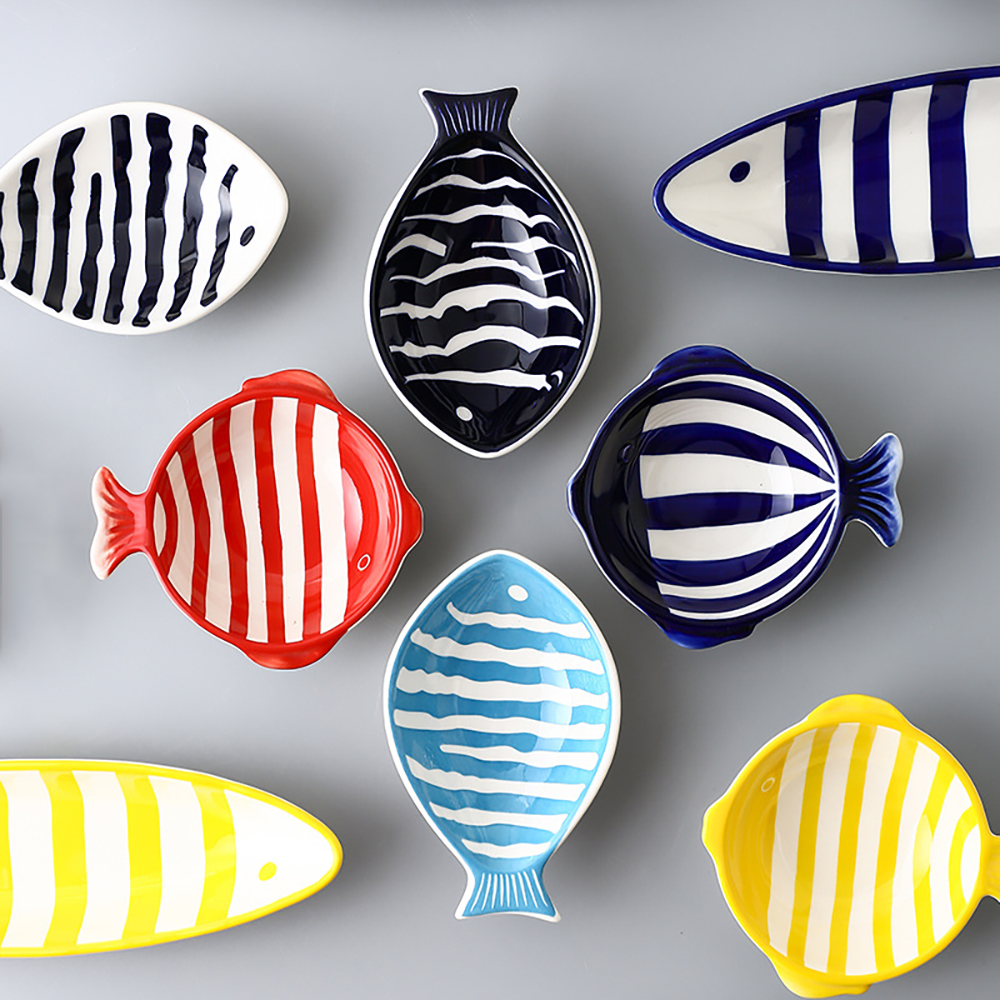 Irregular Fish Shape Ceramic Plate Rectangle Solid Glaze Steaming Fish Tray Porcelain Dinner Plate Household Dish