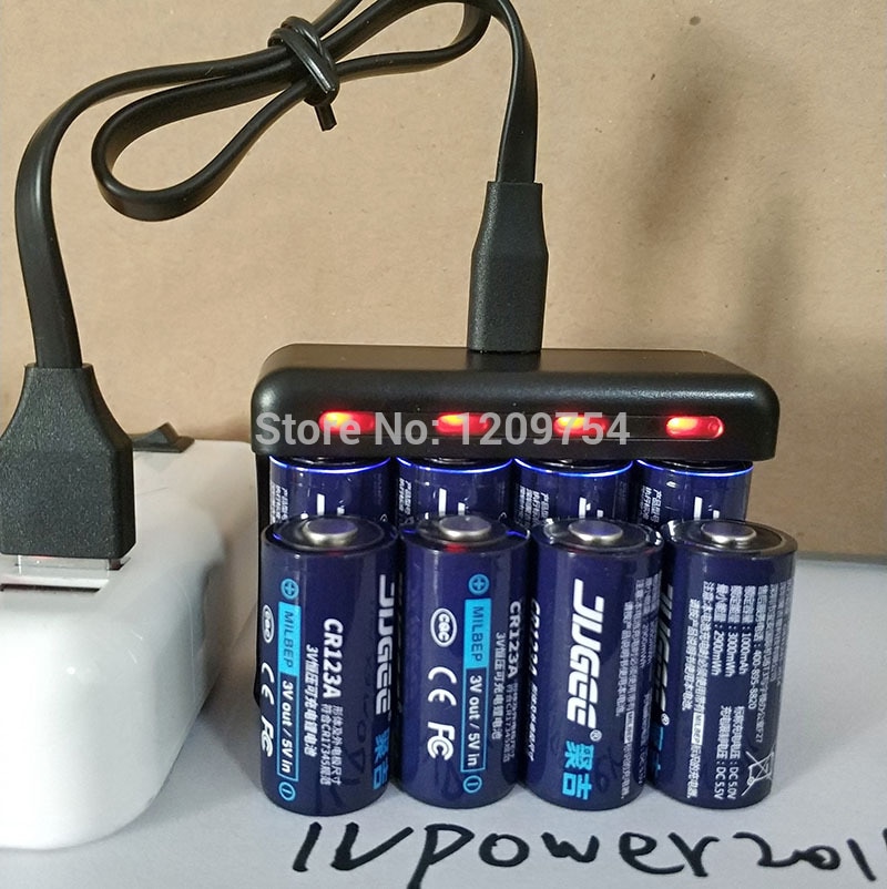 Nueva batería de litio recargable JUGEE 1000mah 3V cr123a 3000mWh batería usb recargable li-polymer CR123A 3V usb
