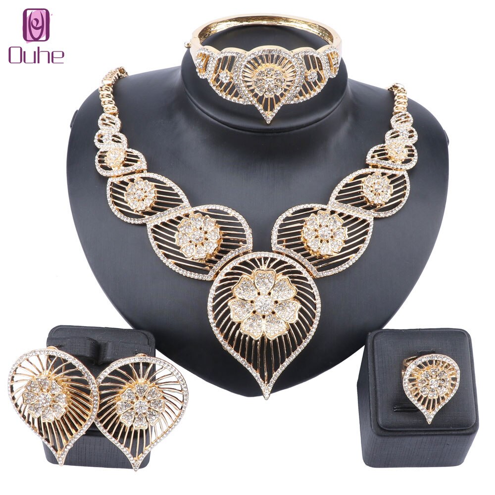 African Jewelry Sets Charm Bridal Crystal Pendant Necklace Earring Wedding Women Dubai Gold Color Jewelry Set