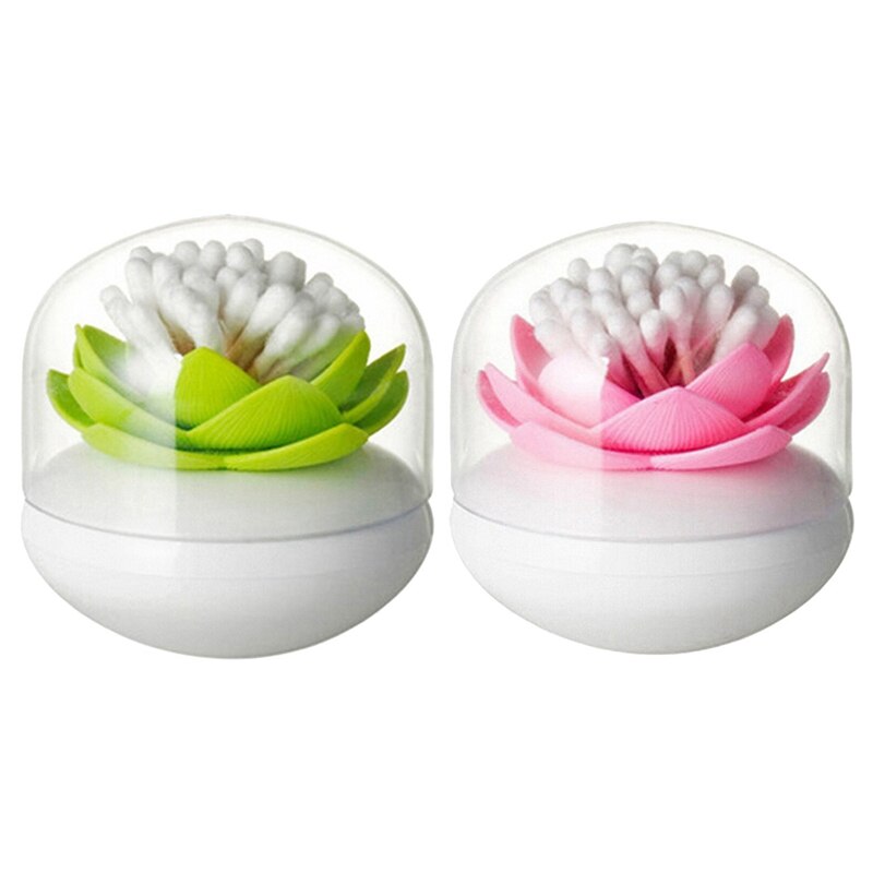 2 pièces Chic Lotus fleur coton bourgeon porte cure-dents étui coton-tige boîte décor à la maison, rose et vert