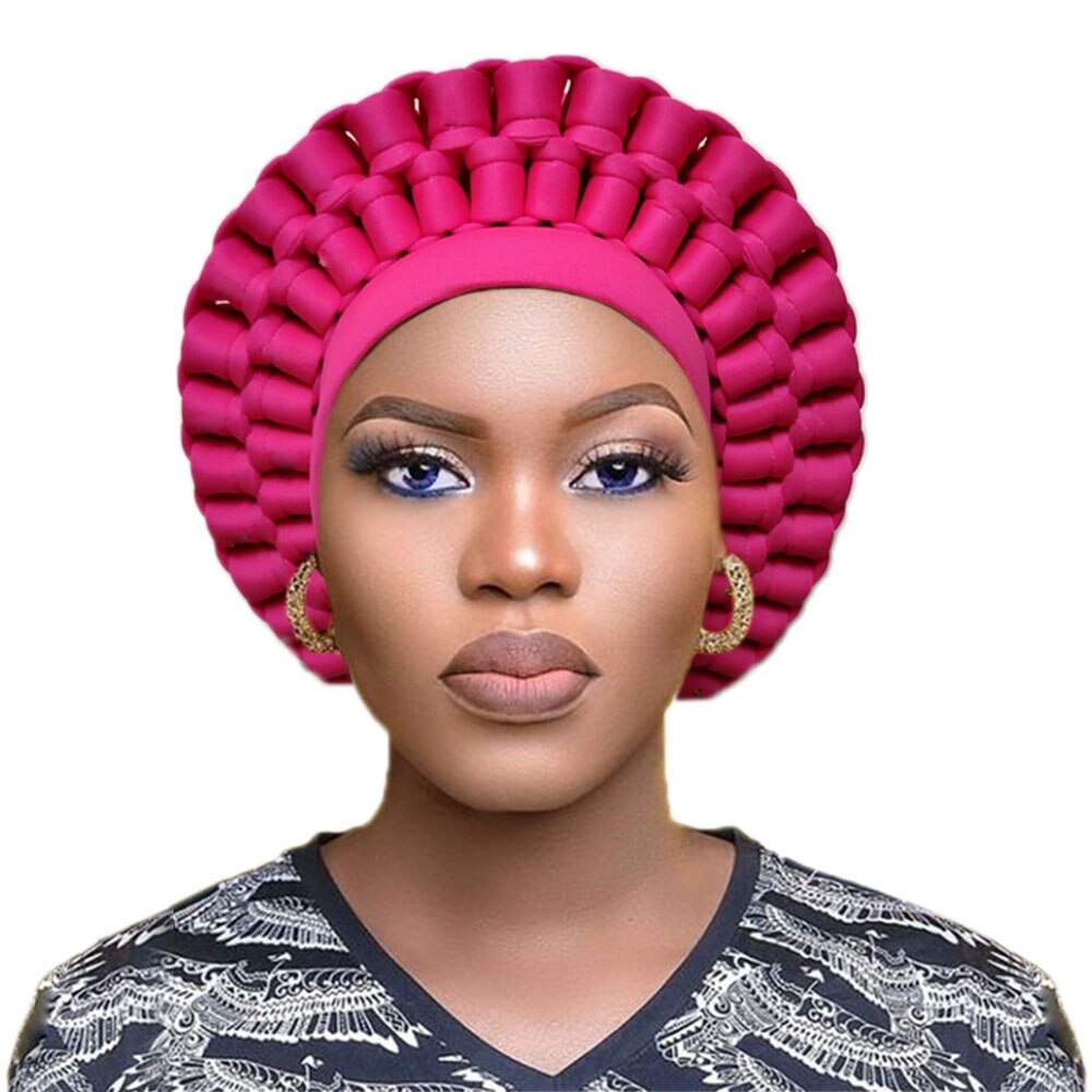 Afrikansk headtie nigeriansk turban kvinder auto gele afrikanske headwraps ankara hovedbeklædning let slips: Fushia