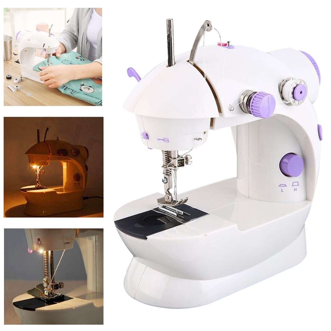 Electric Portable Mini Sewing Machine Handheld Sewing Machines Household Multifunction Automatic Tread Rewind Sewing Machine LED