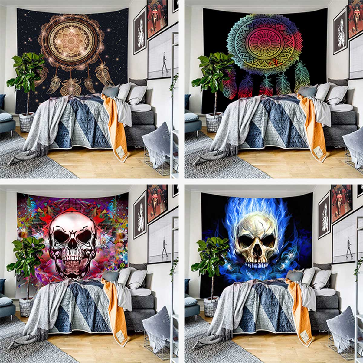 Tapijt Muur Opknoping Bohemian Skull Dreamcatcher Decoratief Tapijt Voor Woonkamer Slaapkamer